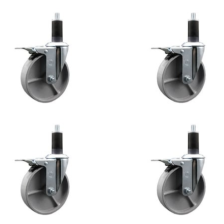 Service Caster 5'' Semi Steel Swivel 1-1/4'' Expanding Stem Caster Set Total Lock Brake, 4PK SCC-EXTTL20S514-SSS-114-4